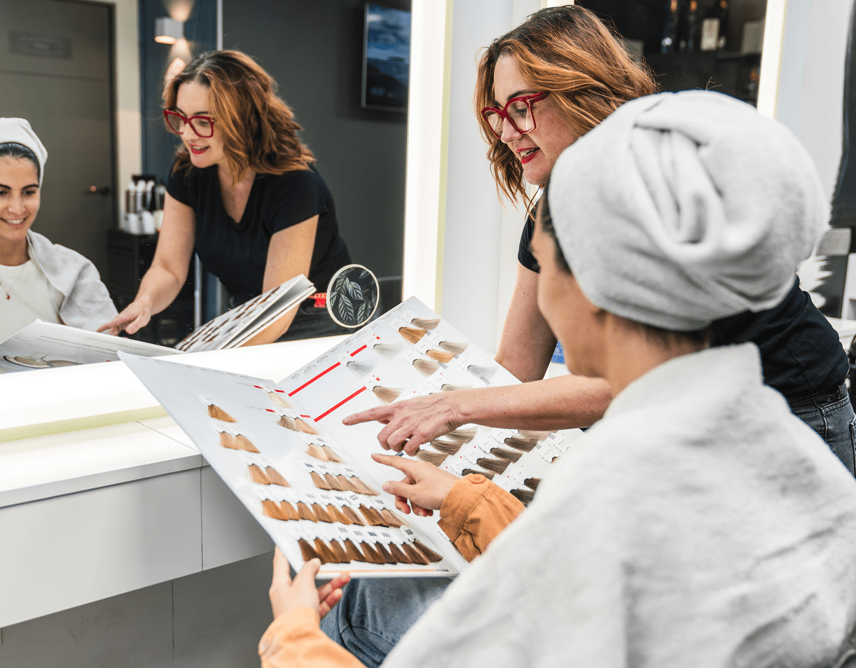 Choosing hair color at the salon